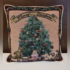 Portofino Festive tapestry velvet Tree Merry Christmas Decorative throw Pillow